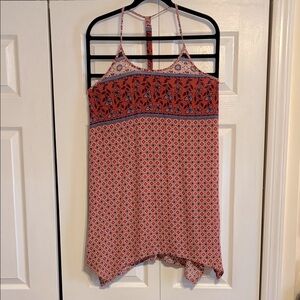 Devi, Women's Rust and Blue Patterned Dress
